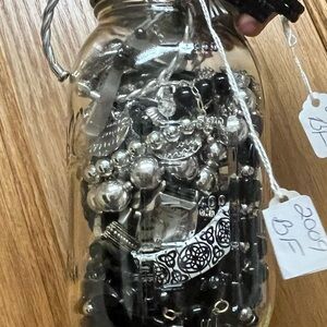 Jar of Mixed Silver and Black Jewelry